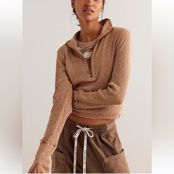 🌻🆕FREE PEOPLE We The Free Midnight Half Zip-Tobacco color-Size Small - Picture 1 of 13